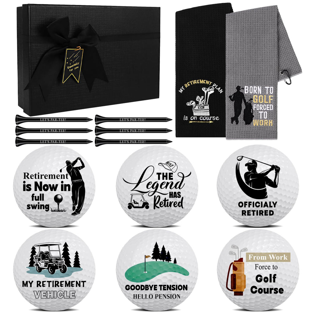 14 Pcs Funny Retirement Gifts Golf Balls Set 2Pcs Funny Golf Towel 6Pcs Funny Retirement Gifts Golf Balls Set with 6Pcs Golf Tees for Dad Husband Coworkers Golfers Golf Lovers Retirement Gifts