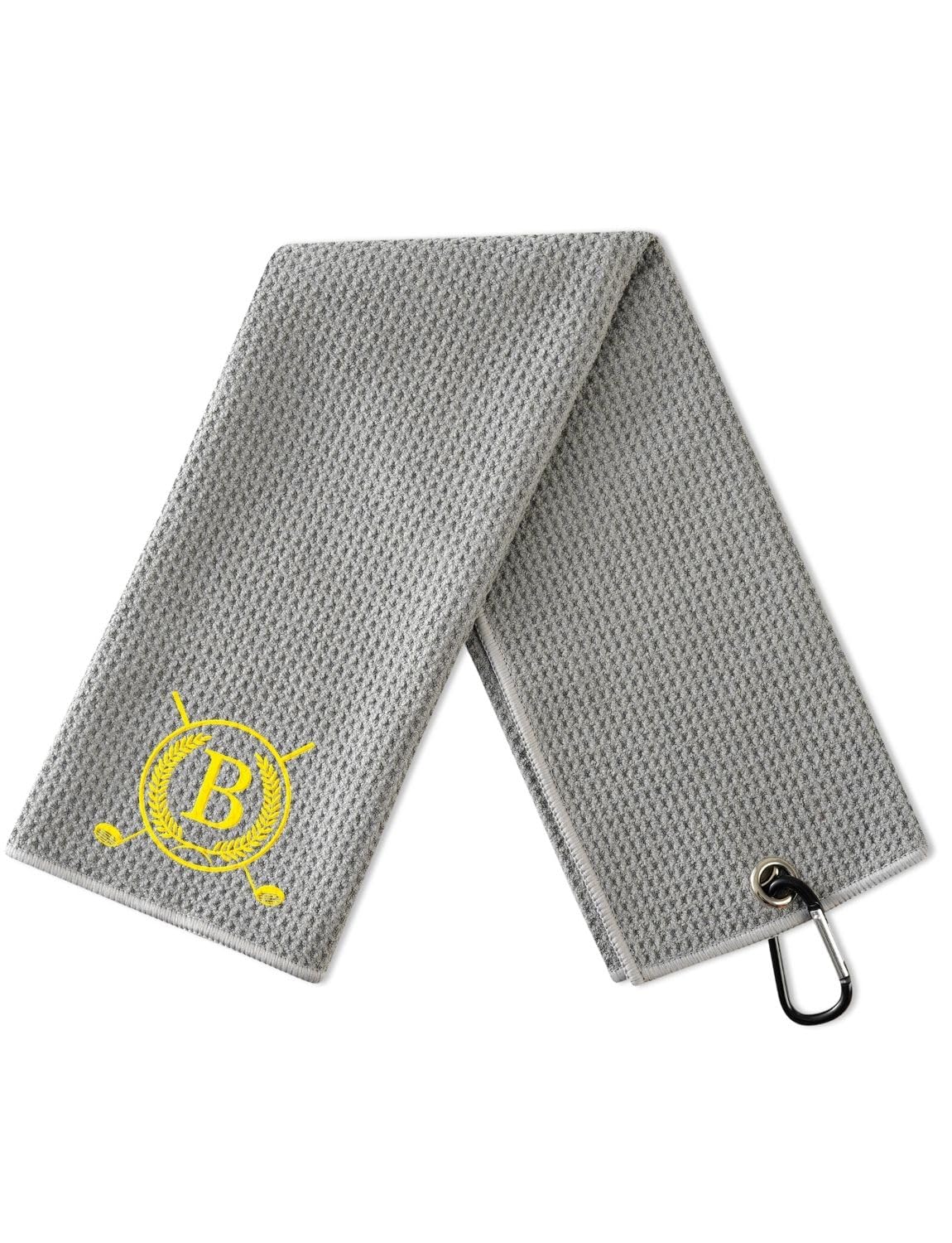 CybGene Golf Towels Monogrammed Golf Accessory for Golf Bags Golf Gifts for Men and Women on National Golf Day Retirement Birthday Christmas 16”x 24” Microfiber Golf Towel Grey - Initial B